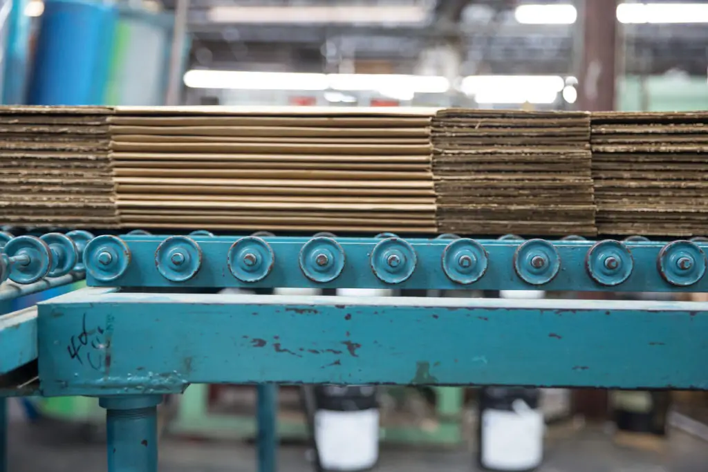 corrugated cardboard on production line