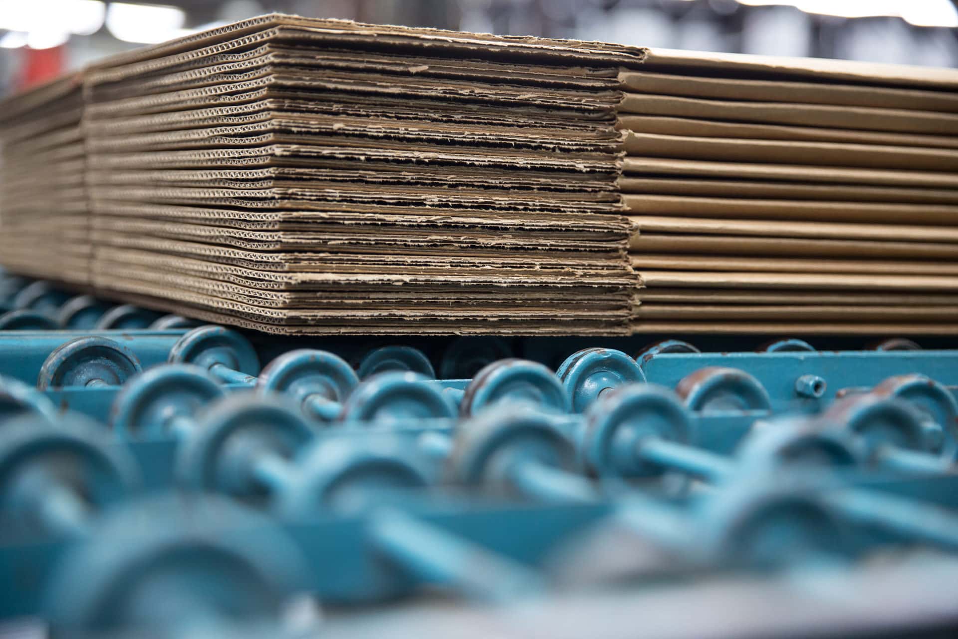 close up of large stack cardboard boxes