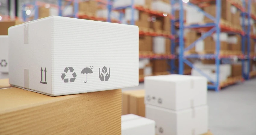 cardboard boxes in a warehouse