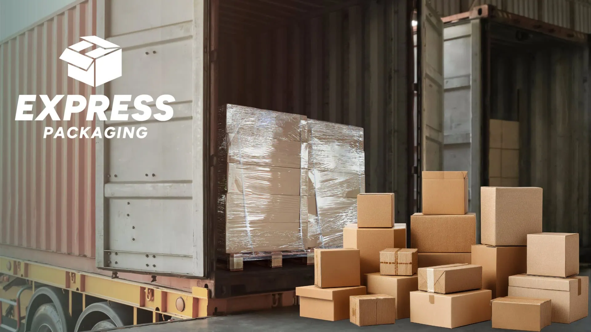 cardboard packages ready for shipping and loading into a truck