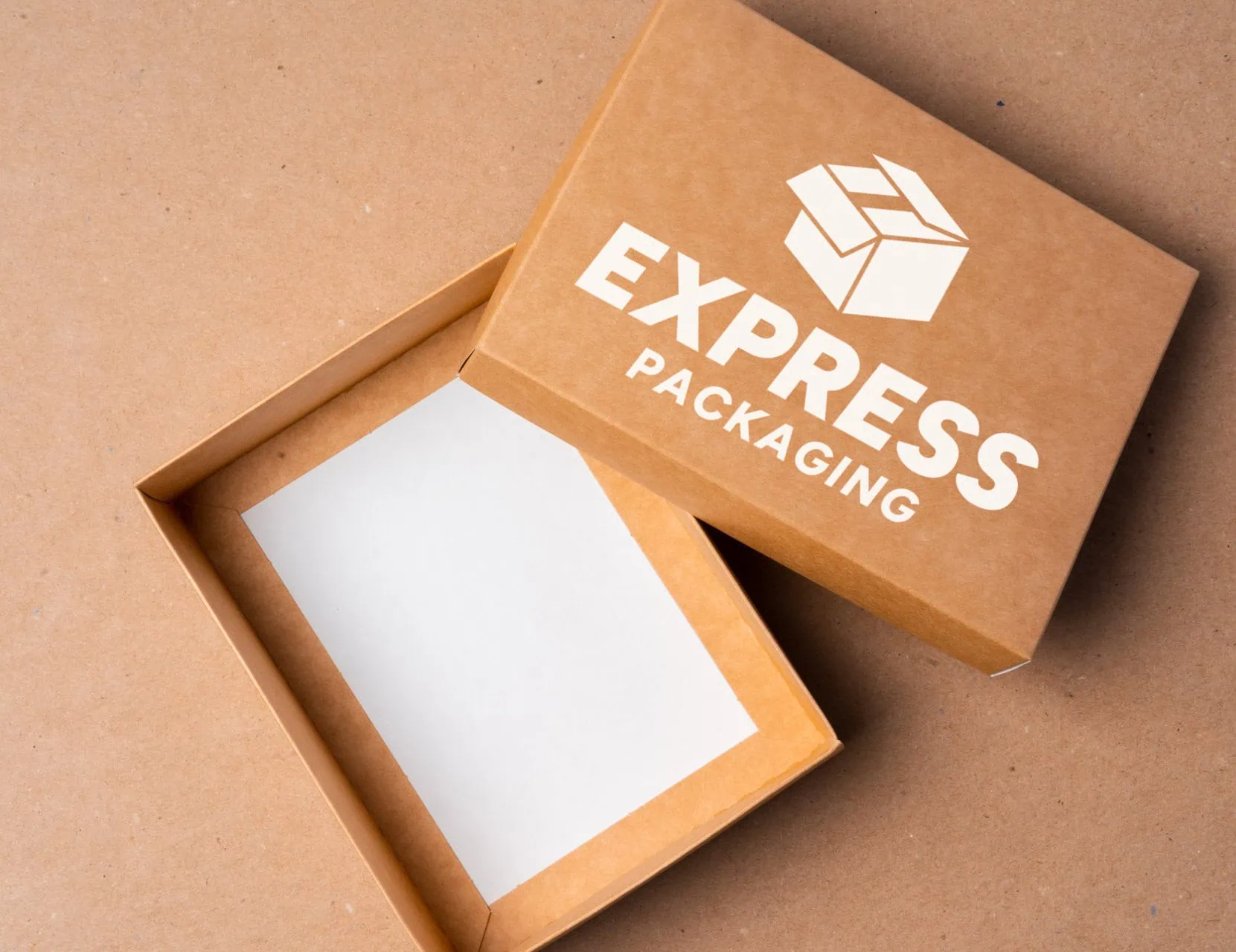 cardboard box with the express packaging logo on it