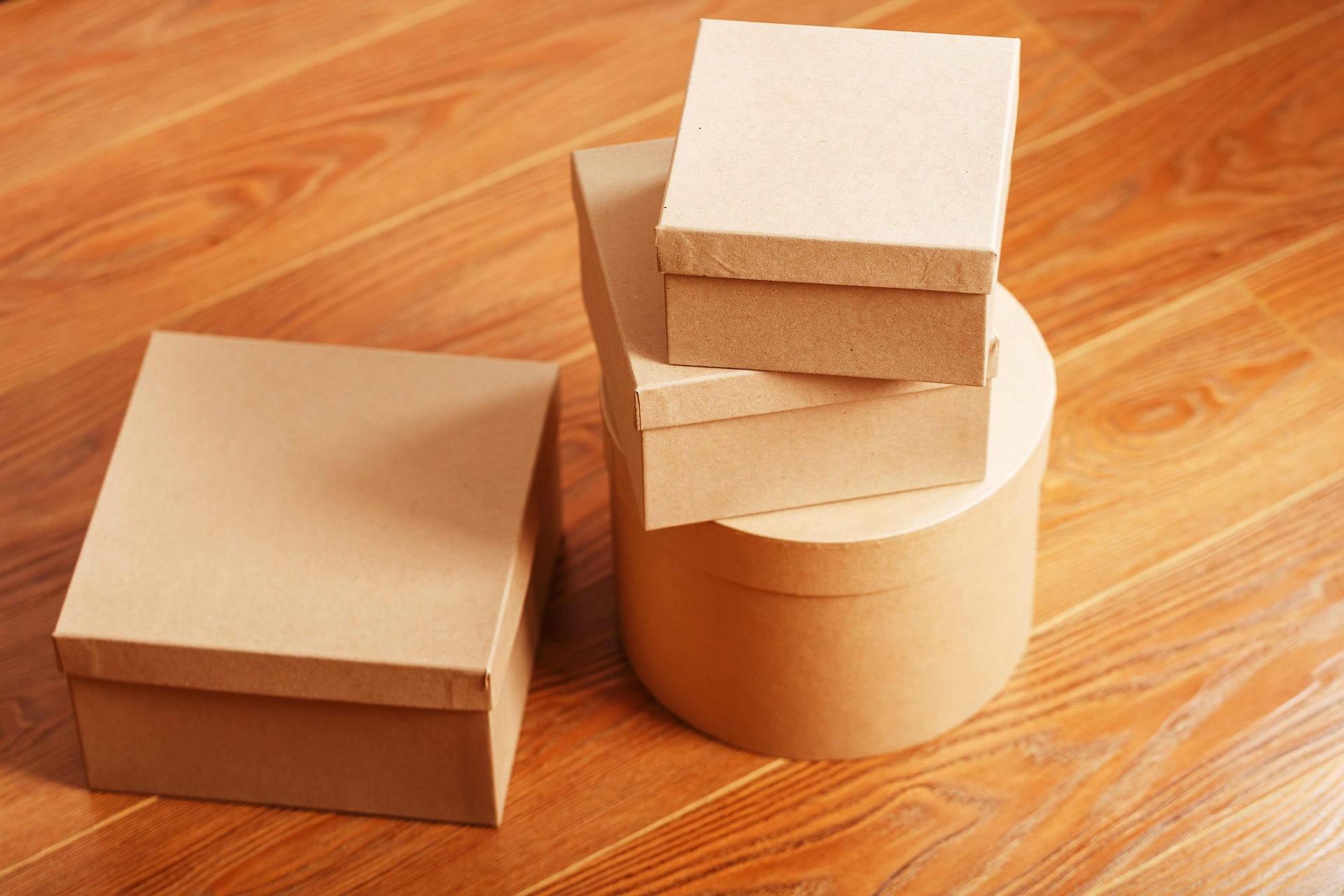 Cardboard Mail Boxes on wooden floors