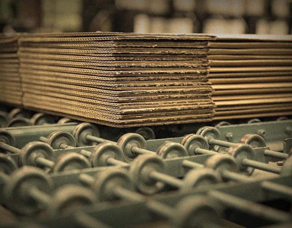 corrugated cardboard on assembly line